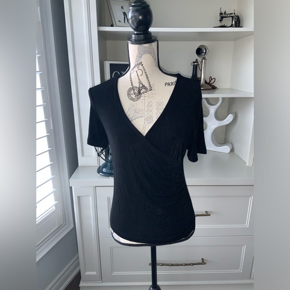 Vintage 90’S WESTERN COLLECTION Black Crossover V-Neck Short Sleeve shirt SZ M - Picture 9 of 14